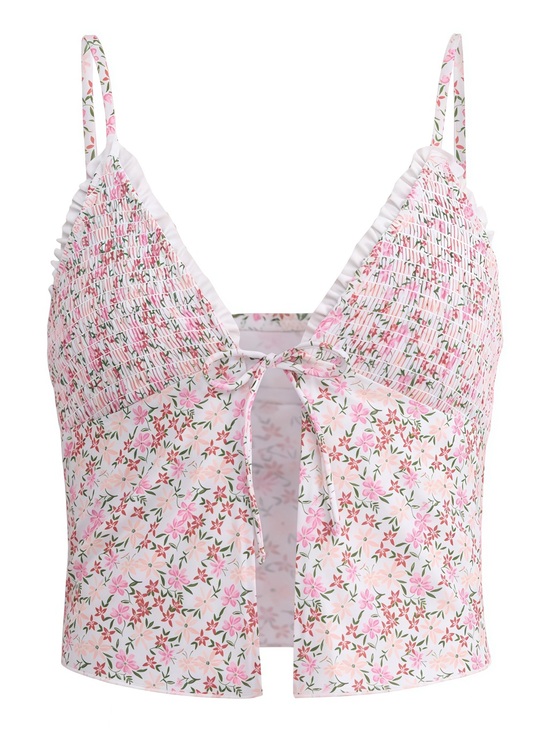No Boundaries Other - Floral Smocked Tie-Front Chemise Top - Pink